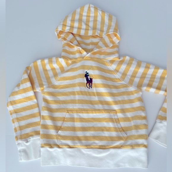 Polo Ralph Lauren Striped Yellow and White Terry Hoodie Girls Size 7 - Picture 3 of 3